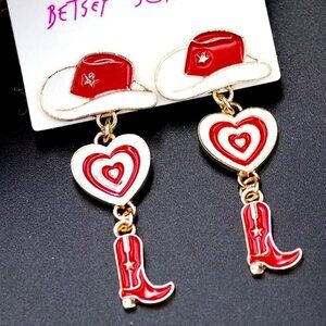 Betsey Johnson Red and Gold Cowboy Heart Earrings
